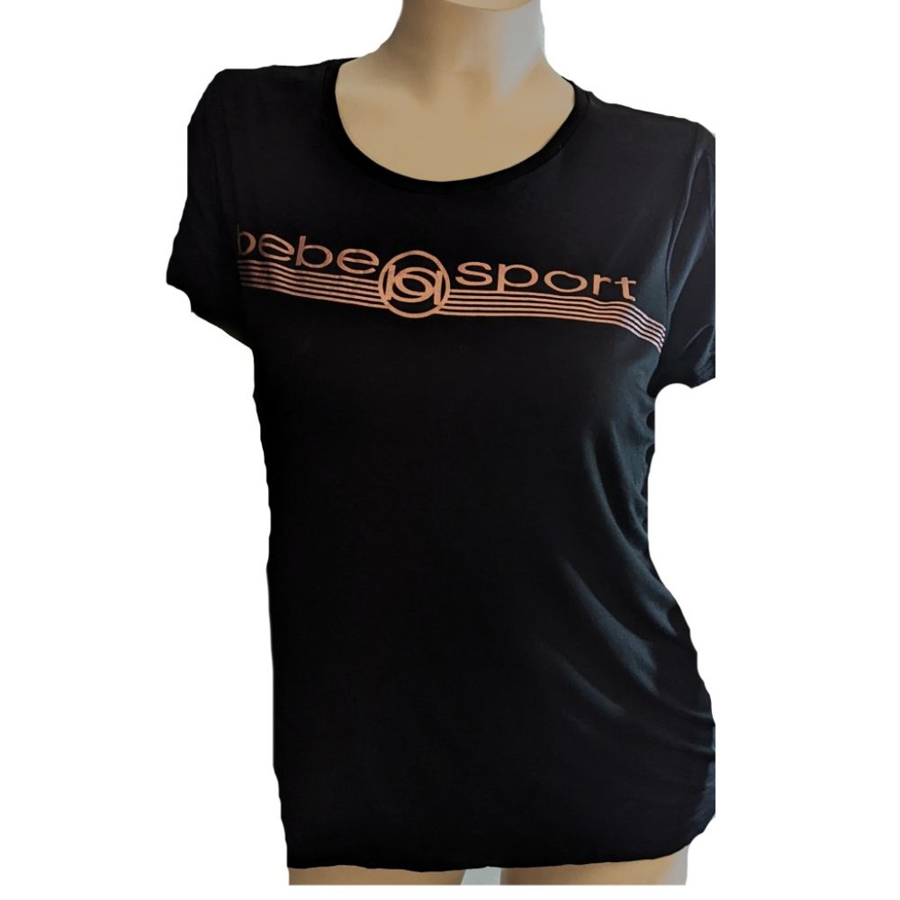 Bebe Sport Top Black w metallic logo Cute back 2x